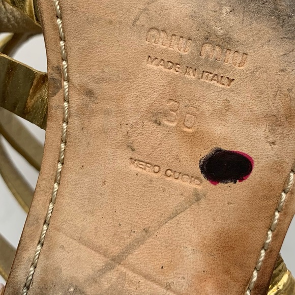 Miu Miu Gold Metallic Gladiator Sandals Size 6 - Picture 12 of 16